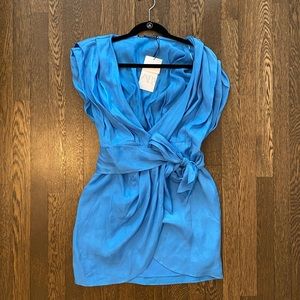 Blue Zara Wrap Silky Mini Dress